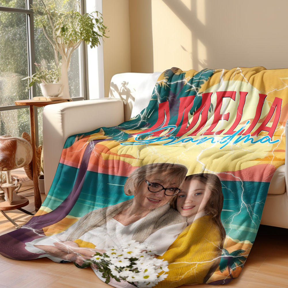 Custom Photo And Add Name With Vintage Style Family Blanket