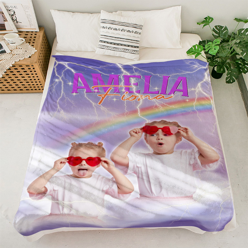 Custom Photo And Add Name With Vintage Style Family Blanket