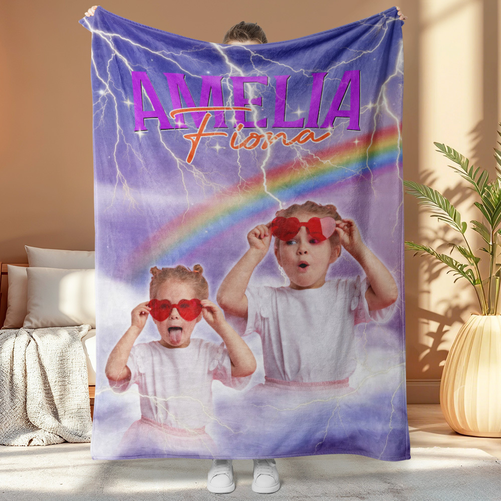 Custom Photo And Add Name With Vintage Style Family Blanket