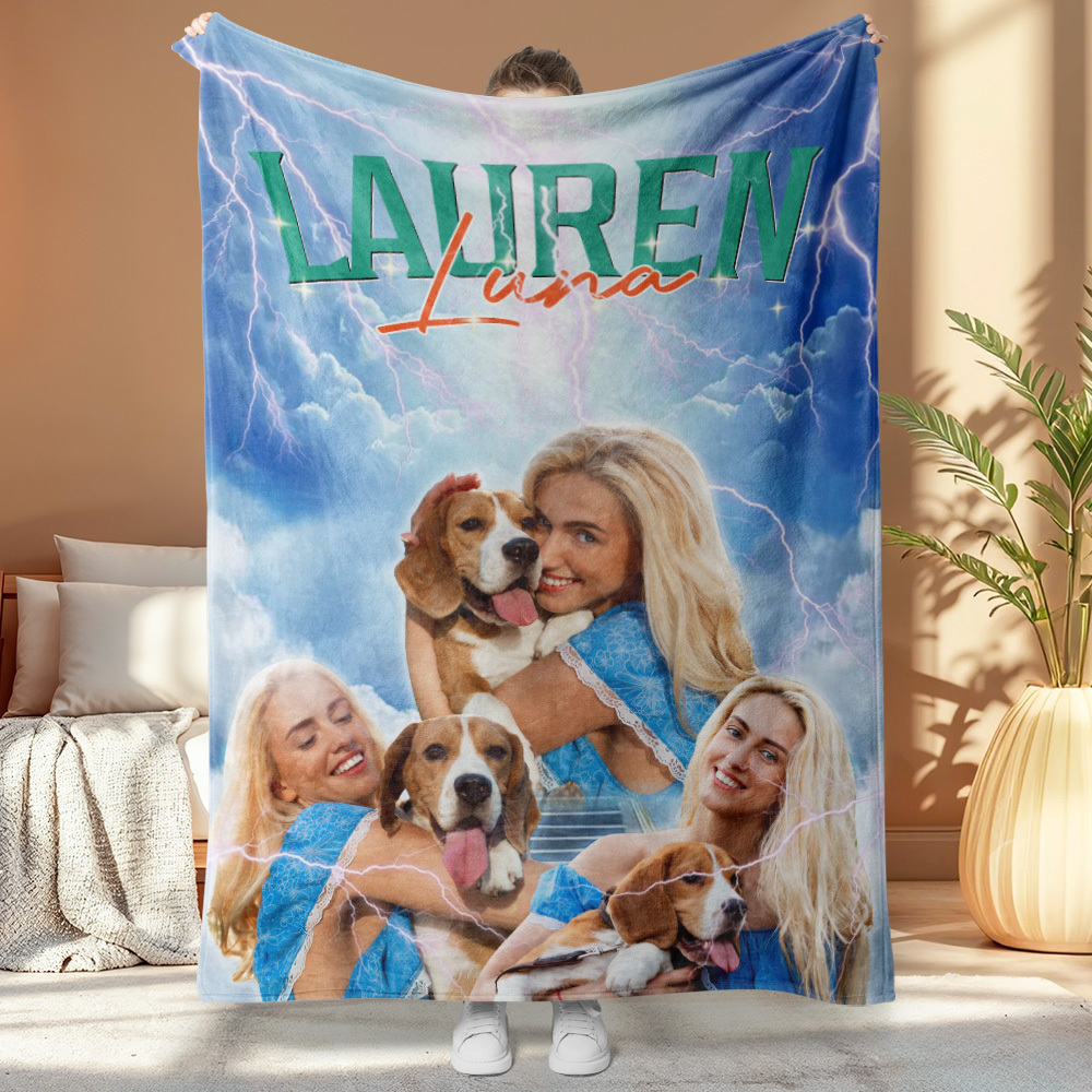 Custom Photo And Add Name With Vintage Style Family Blanket