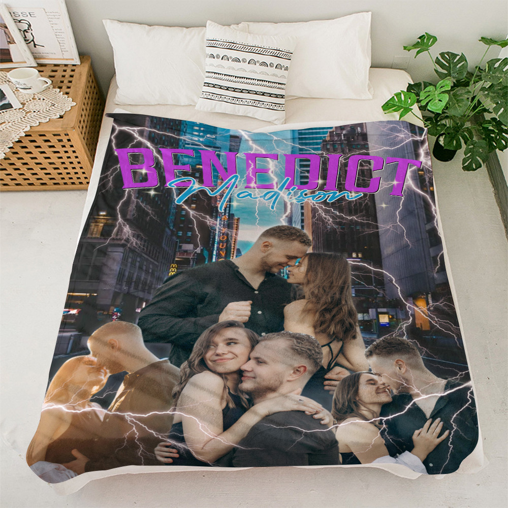 Custom Photo And Add Name With Vintage Style Family Blanket