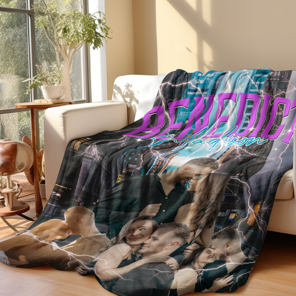 Custom Photo And Add Name With Vintage Style Family Blanket