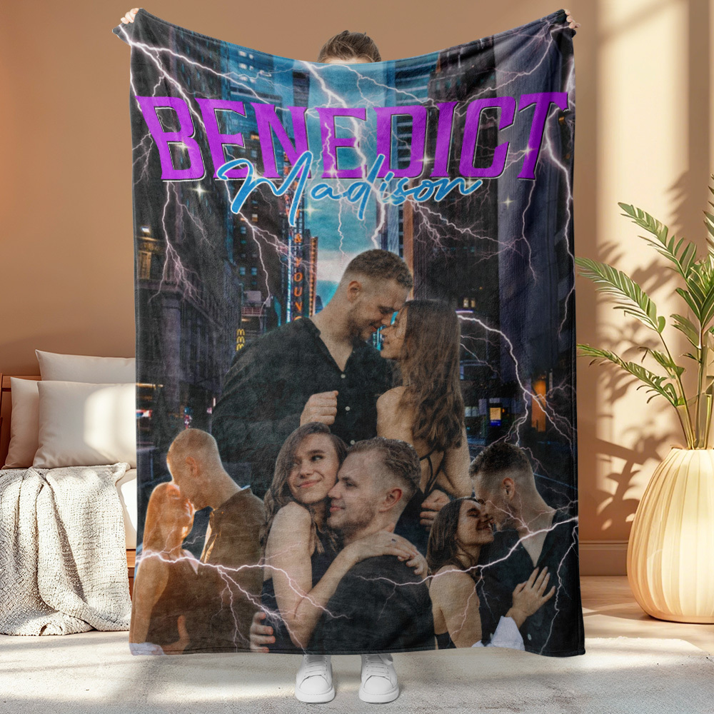 Custom Photo And Add Name With Vintage Style Family Blanket