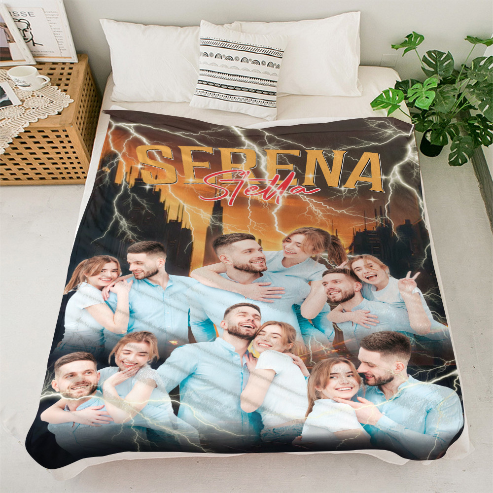 Custom Photo And Add Name With Vintage Style Family Blanket
