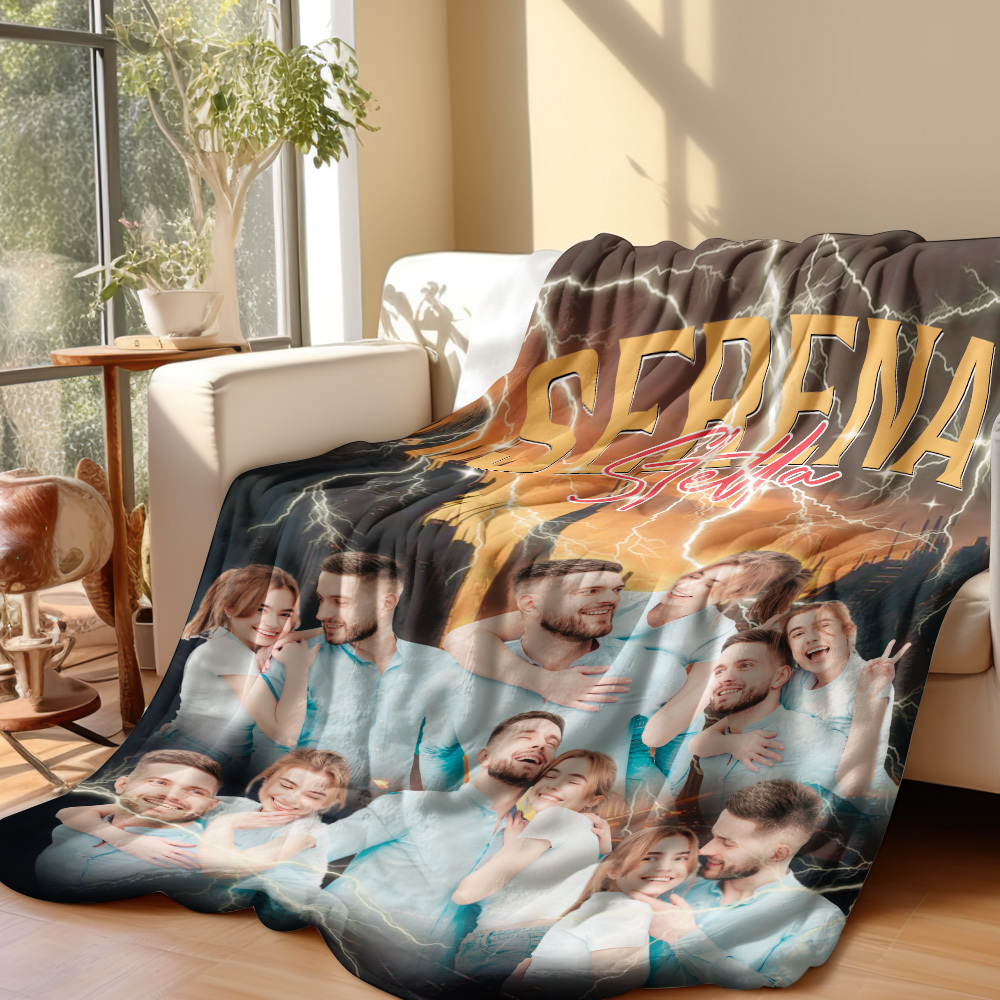 Custom Photo And Add Name With Vintage Style Family Blanket