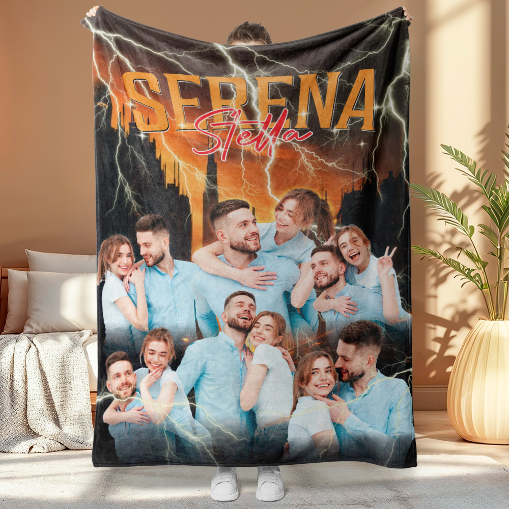 Custom Photo And Add Name With Vintage Style Family Blanket