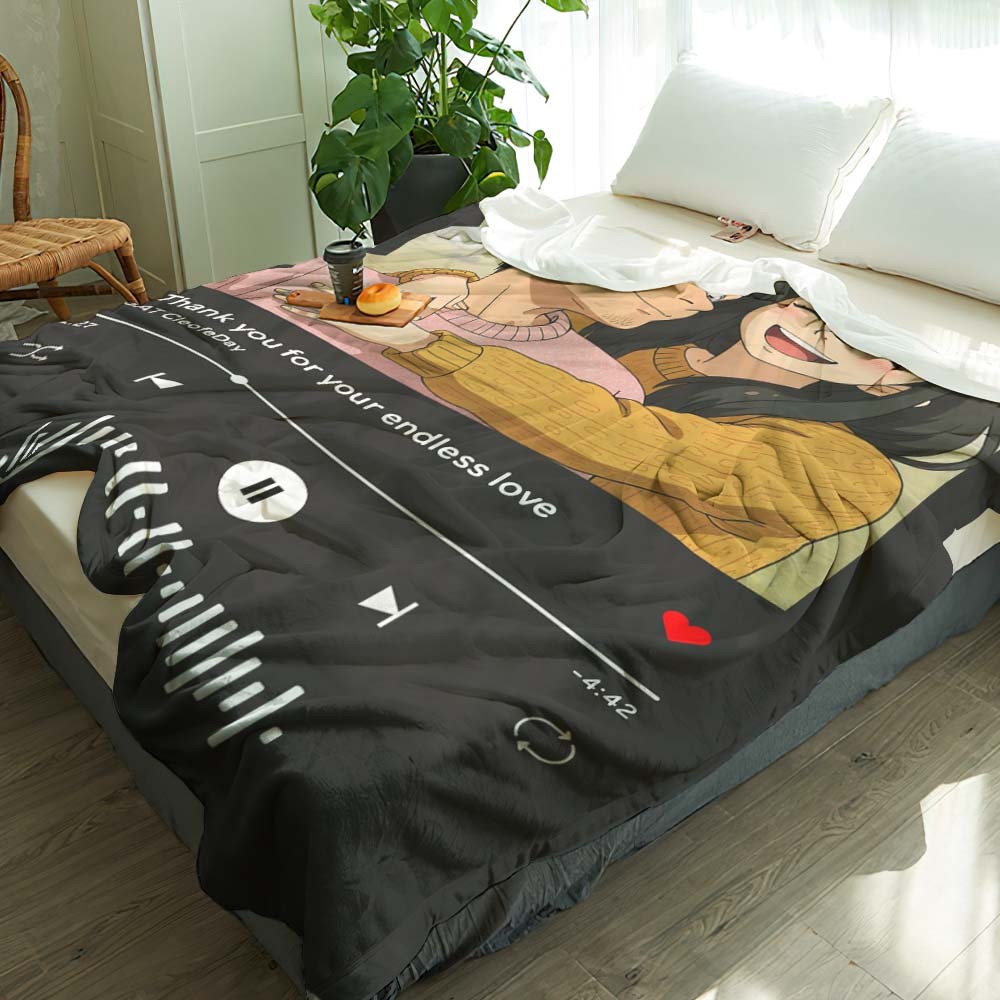 Custom Music Blanket Photo Ghibli Style Portrait Blanket