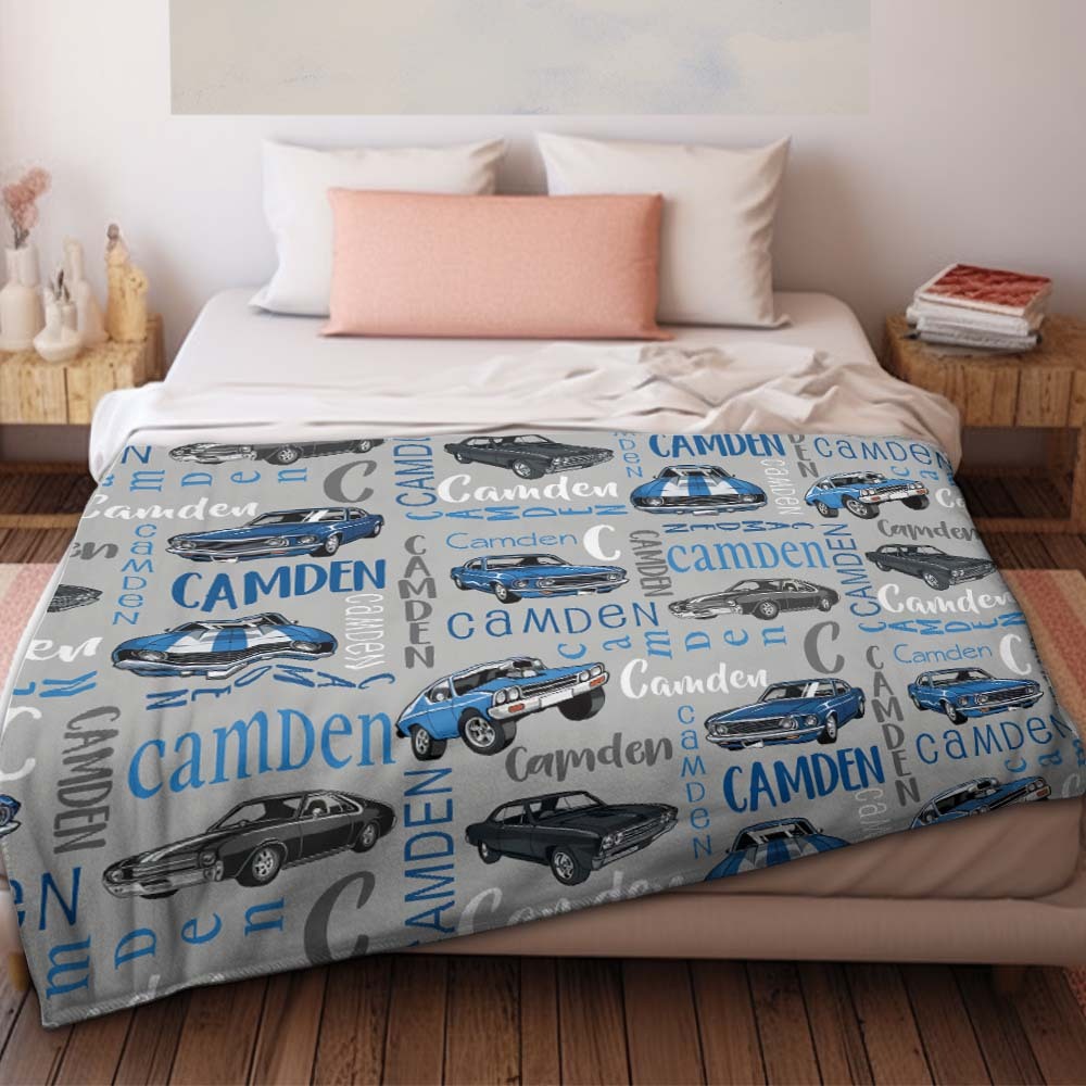 Personalized Muscle Car Baby Blanket - Sport Car Personalized Blanket Custom Baby Blanket Vintage Muscle Car