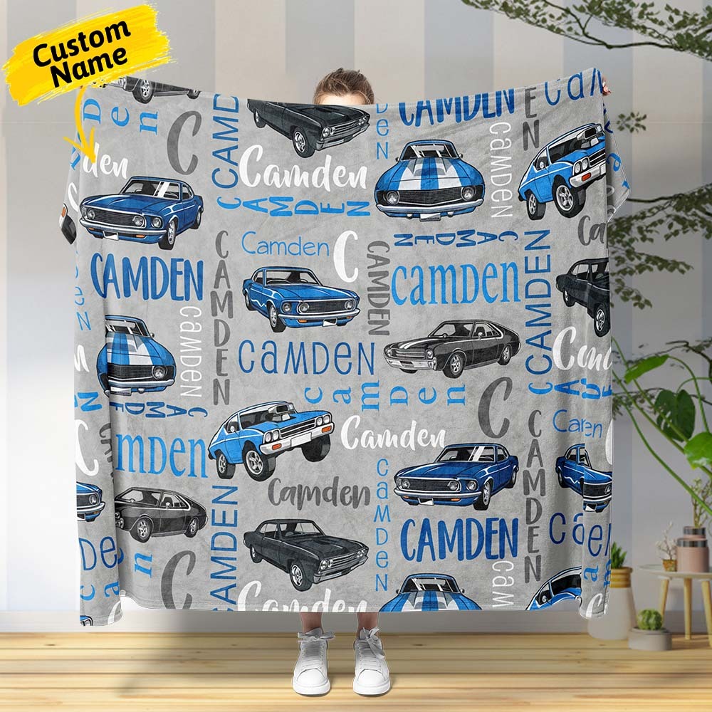 Personalized Muscle Car Baby Blanket - Sport Car Personalized Blanket Custom Baby Blanket Vintage Muscle Car