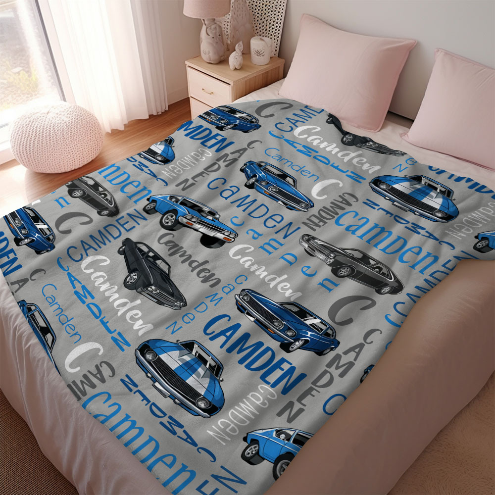 Personalized Muscle Car Baby Blanket - Sport Car Personalized Blanket Custom Baby Blanket Vintage Muscle Car