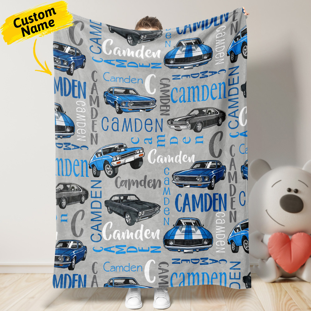 Personalized Muscle Car Baby Blanket - Sport Car Personalized Blanket Custom Baby Blanket Vintage Muscle Car