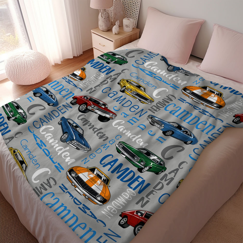 Personalized Muscle Car Baby Blanket - Sport Car Personalized Blanket Custom Baby Blanket Vintage Muscle Car