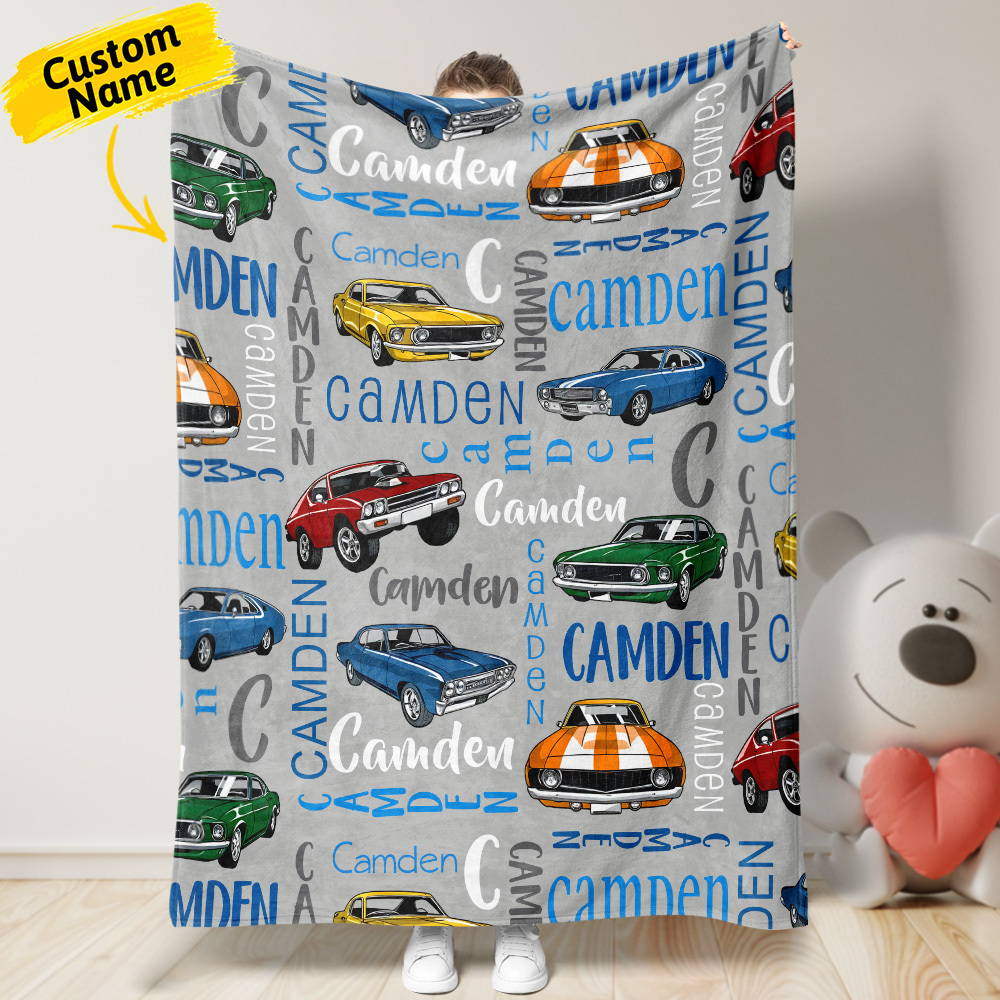Personalized Muscle Car Baby Blanket - Sport Car Personalized Blanket Custom Baby Blanket Vintage Muscle Car