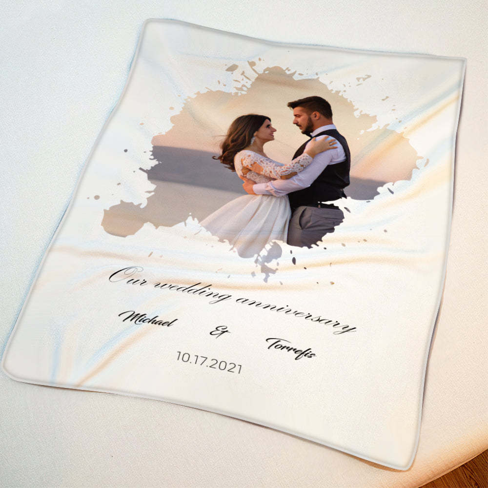 Custom Photo Blanket Watercolor Portrait Gift Our Wedding Anniversary Blanket