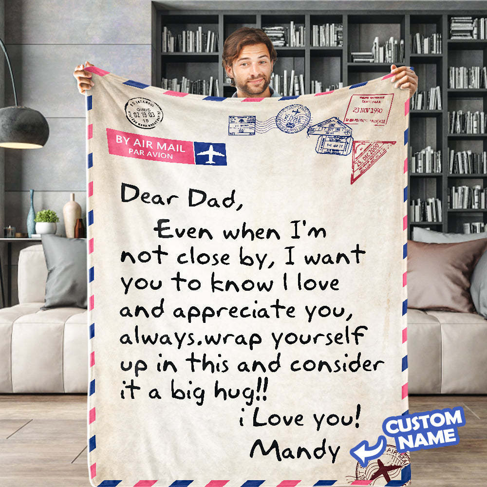 Father's Day Gifts Custom Blanket Personalized Name Blanket Air Mail Letter Blanket