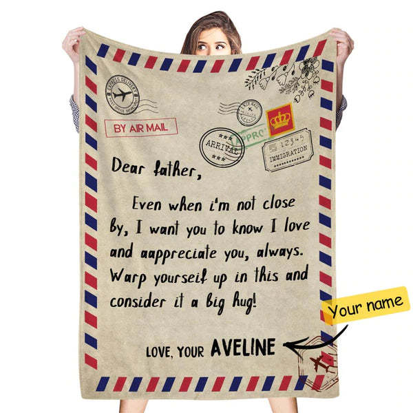 Gift for Dad Custom Blanket To My Dad Father's Day Blanket Air Mail Letter Blanket