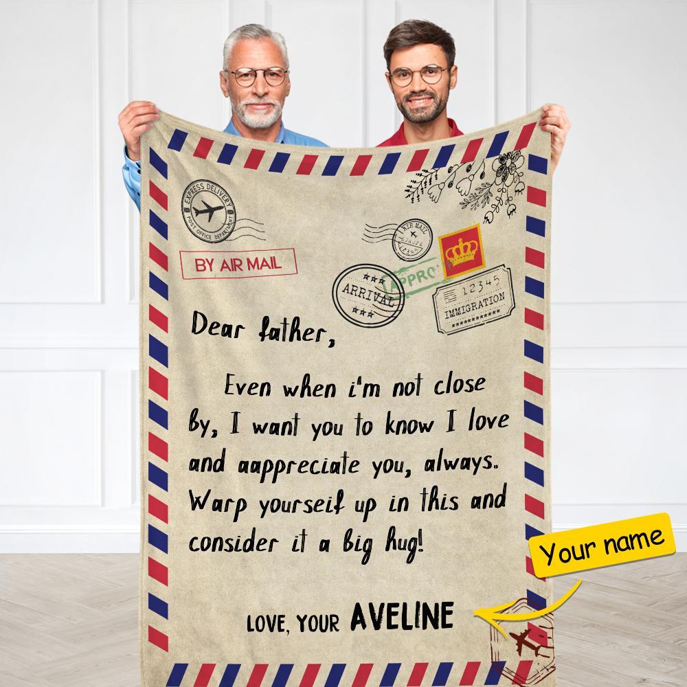 Gift for Dad Custom Blanket To My Dad Father's Day Blanket Air Mail Letter Blanket
