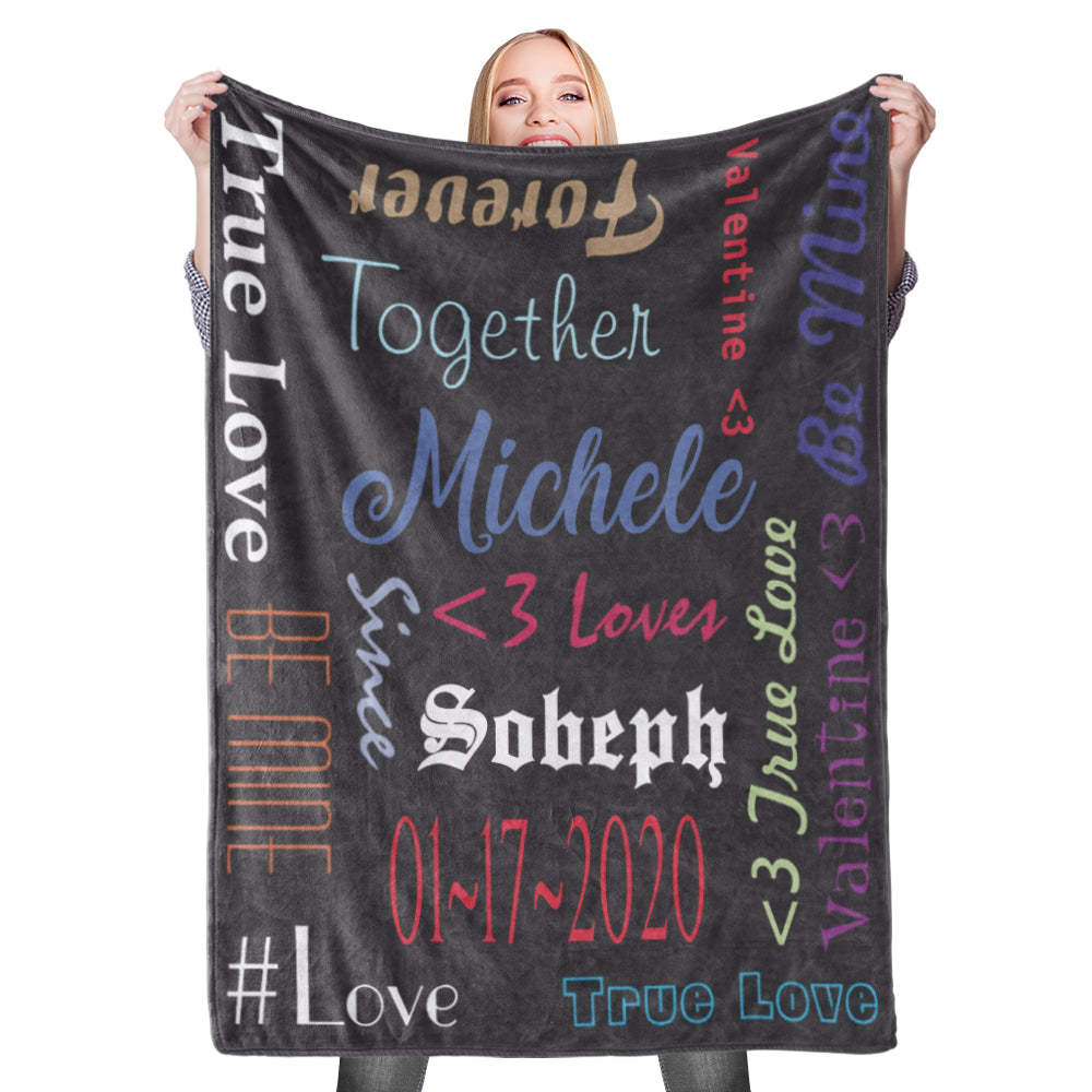 Personalized Custom Blanket Valentine's Fleece Blanket Happy True Love Together