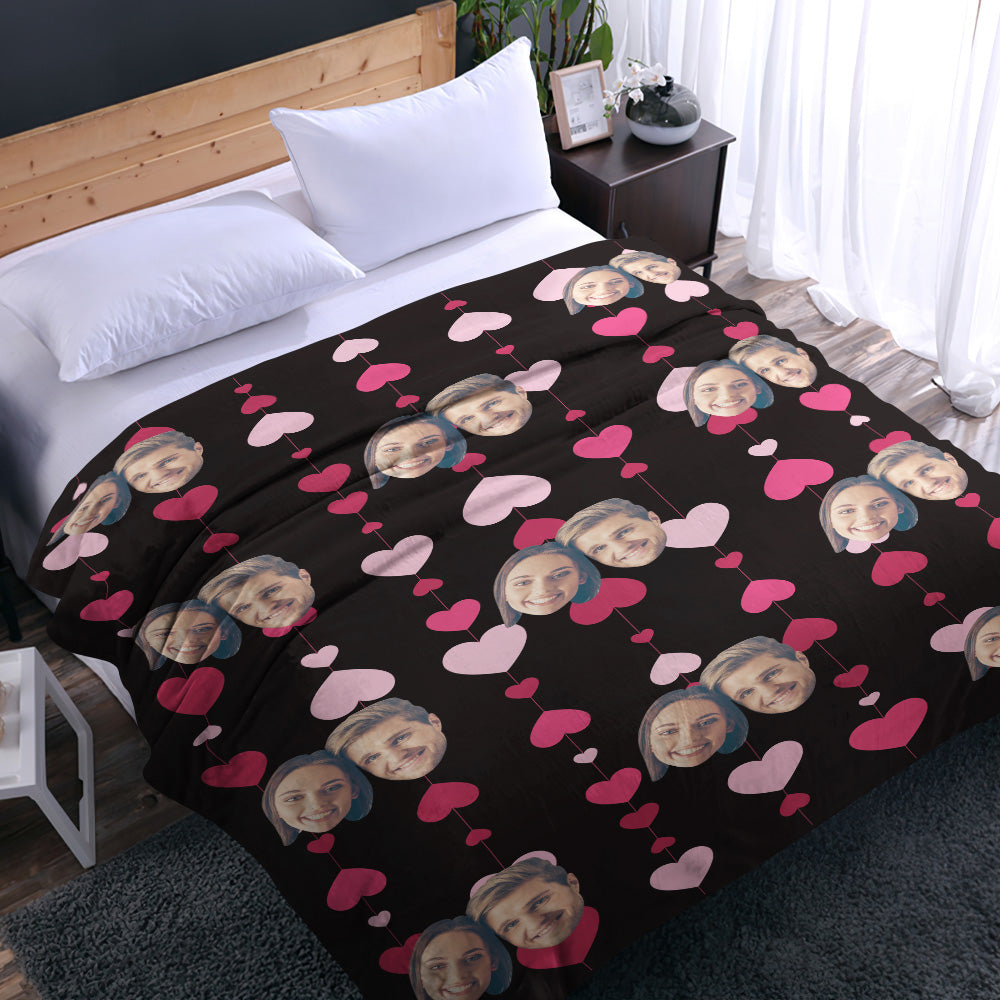 Custom Face Blanket Heart Personalized Couple Photo Blankets Best Valentine's Day Gifts for Her