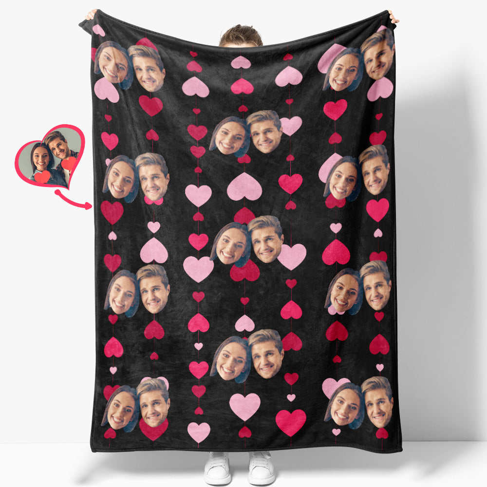 Custom Face Blanket Heart Personalized Couple Photo Blankets Best Valentine's Day Gifts for Her