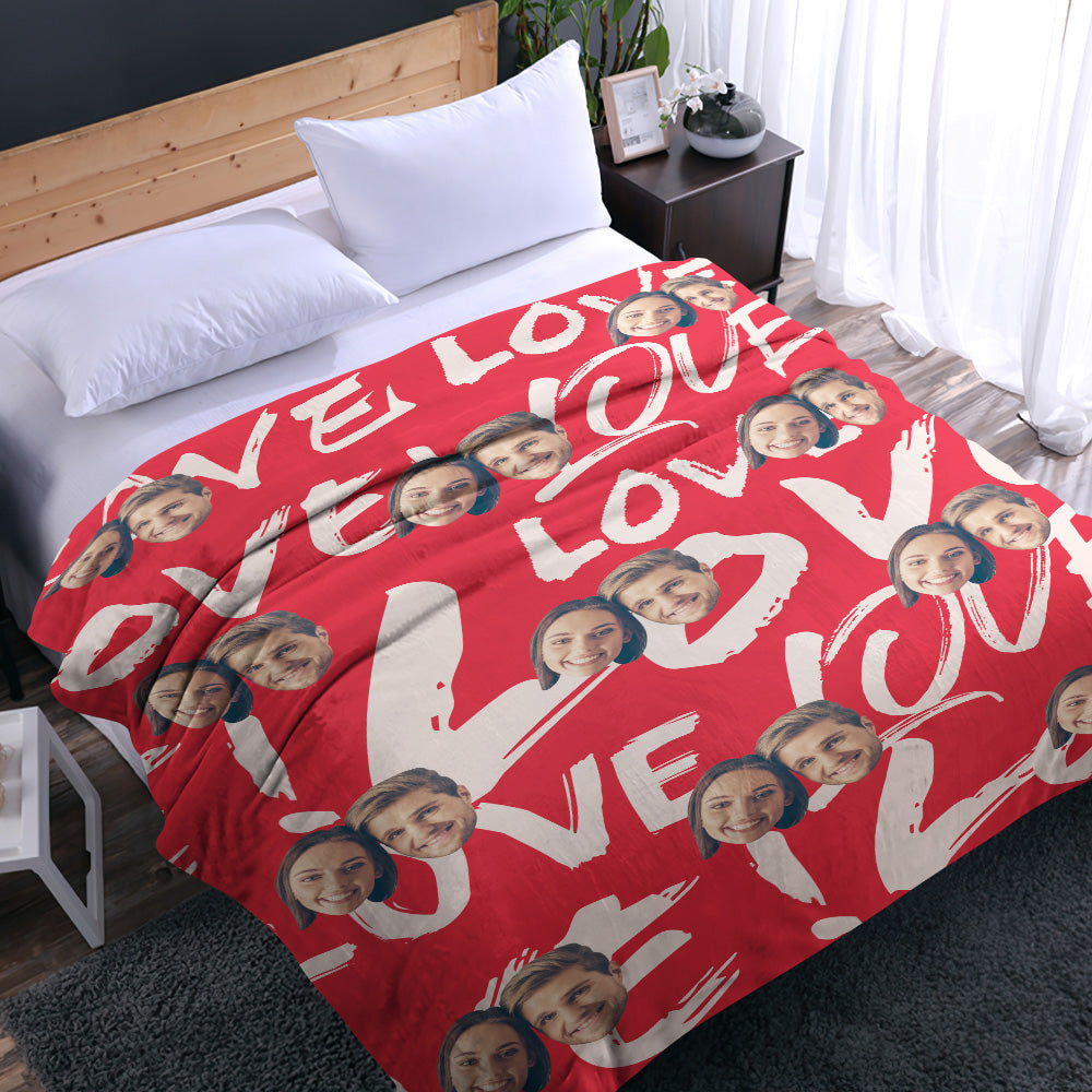 LOVE Custom Face Blanket Personalized Couple Photo Blankets Best Valentine's Day Gifts for Her