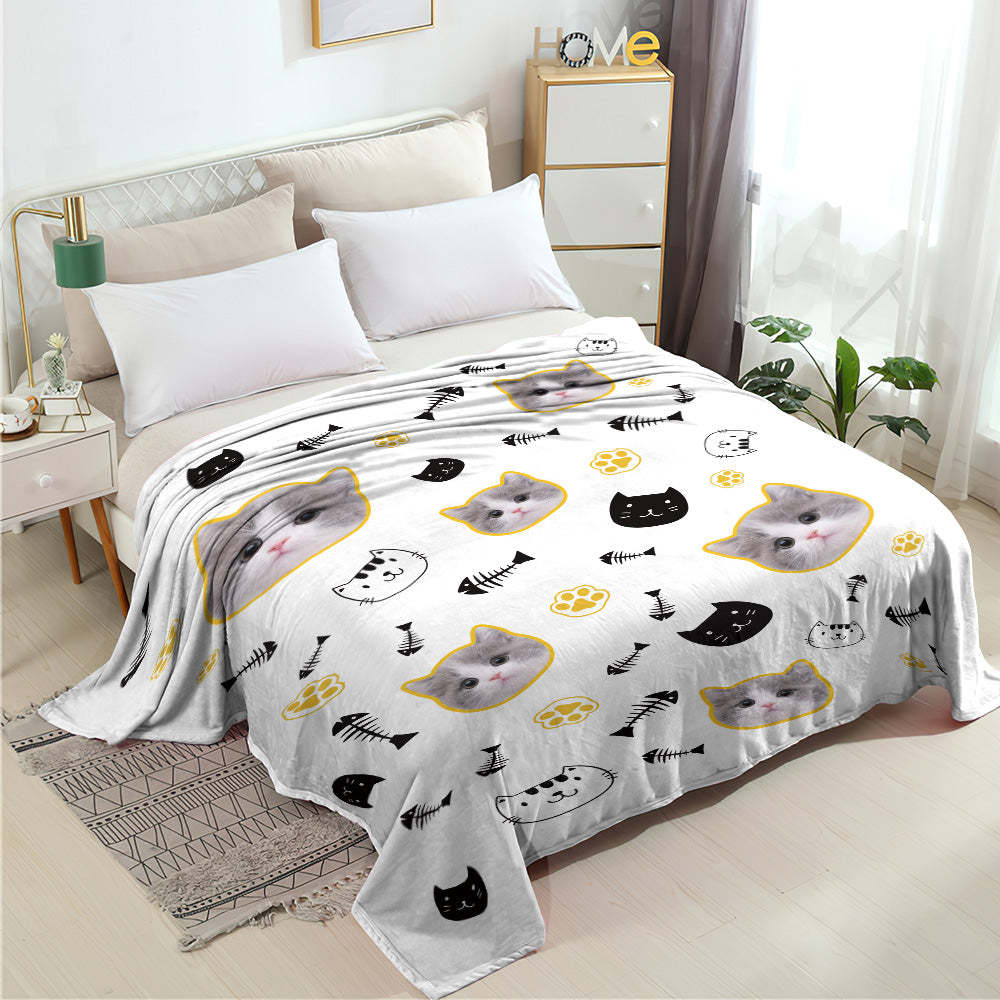 Custom Cat Face Blanket Cat's Head and Claw Personalized Pet Photo Yellow Blanket