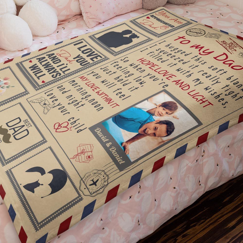 Father's Day Gift Custom Letter Blanket Personalized Photo Blanket to Dad with Names