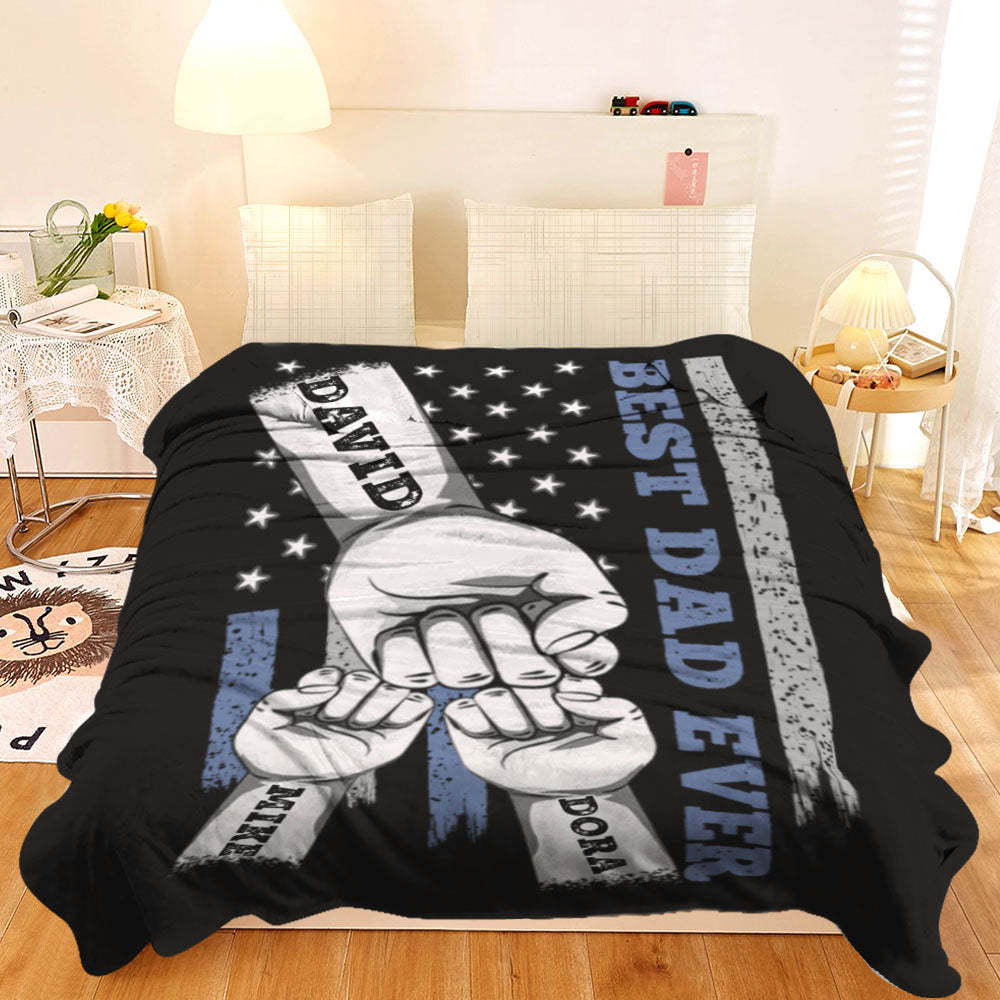 Personalized Blanket Custom Fists Father and Kids Name Blanket