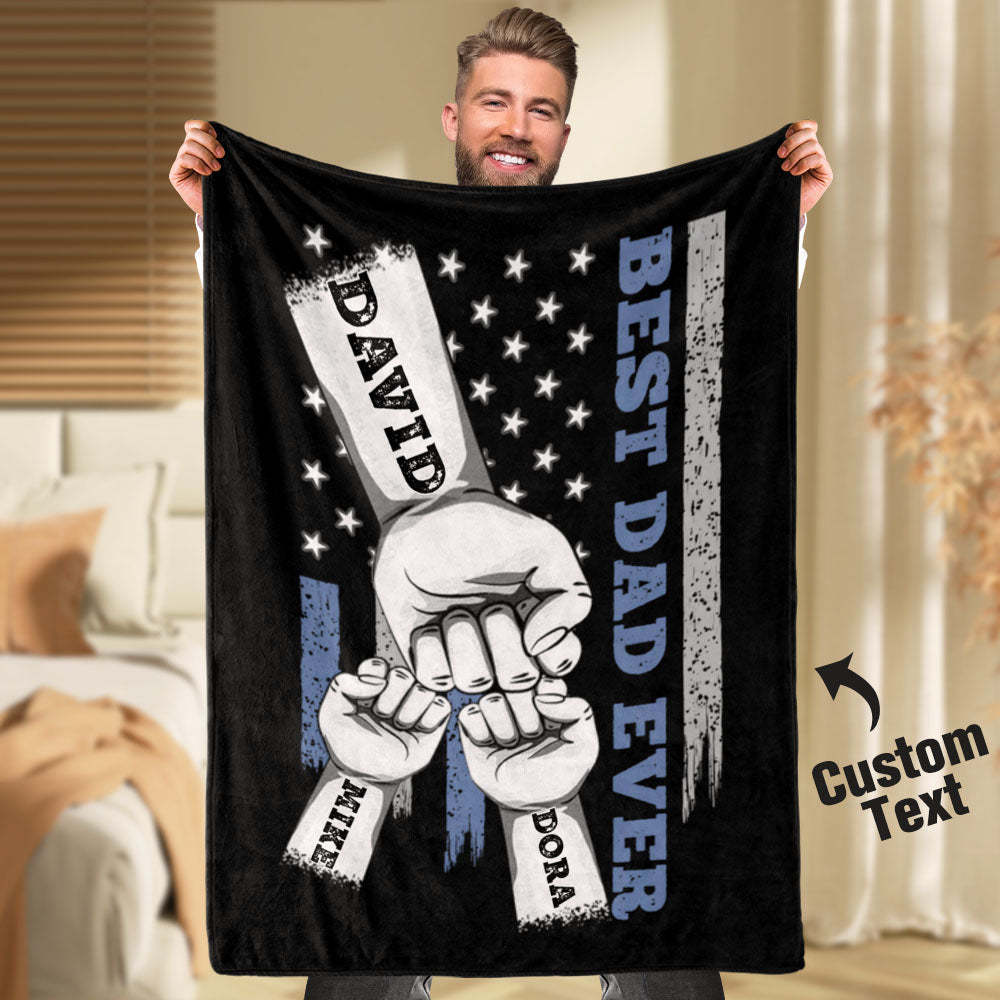 Personalized Blanket Custom Fists Father and Kids Name Blanket