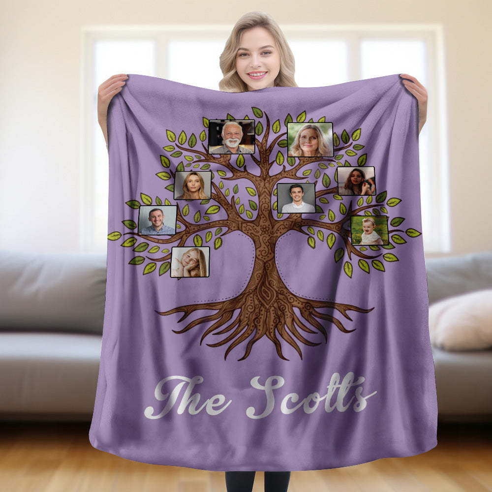 Custom Family Tree Photo Blanket Housewarming Gift For Loved One - Get Photo Blanket