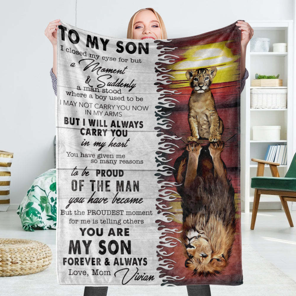 Personalized Blanket To My Son Blanket Custom Fleece Blanket With Name Lion Blanket