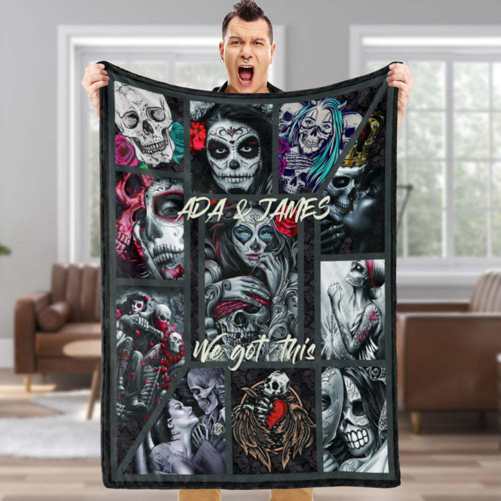 Custom Text Blanket Personalized Blanket For My Love Skull Couple