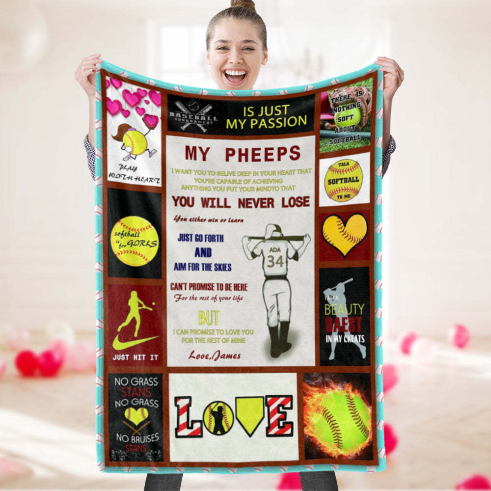 Custom Softball Blanket Gifts For Daughter/Granddaughter Softball Girl Gifts Personalized Text Blanket