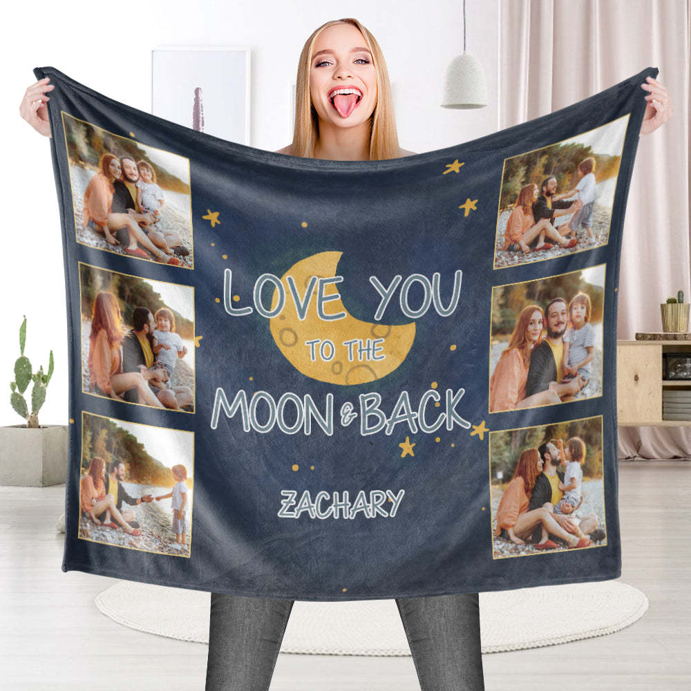 Custom Photo Blanket Love You To The Moon Stars Fleece Photo Blanket Gifts for Lovers