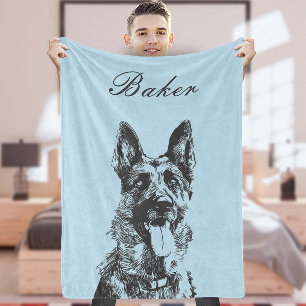 Customized Pet Portrait Sketch Blanket Personalized Photo Blanket Pet Memorial Gifts Dog Memorial Blanket