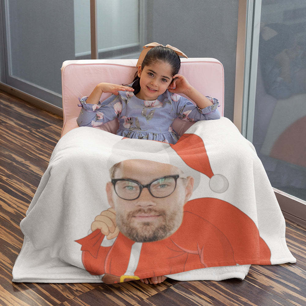 Unique Christmas Blanket Gifts Photo Blanket Face Blanket Custom Blanket Personalized Santa Claus in A Red Bag with Gifts