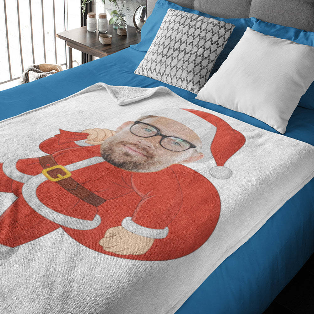 Unique Christmas Blanket Gifts Photo Blanket Face Blanket Custom Blanket Personalized Santa Claus in A Red Bag with Gifts