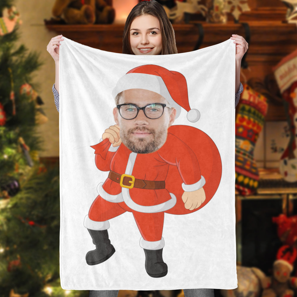 Unique Christmas Blanket Gifts Photo Blanket Face Blanket Custom Blanket Personalized Santa Claus in A Red Bag with Gifts