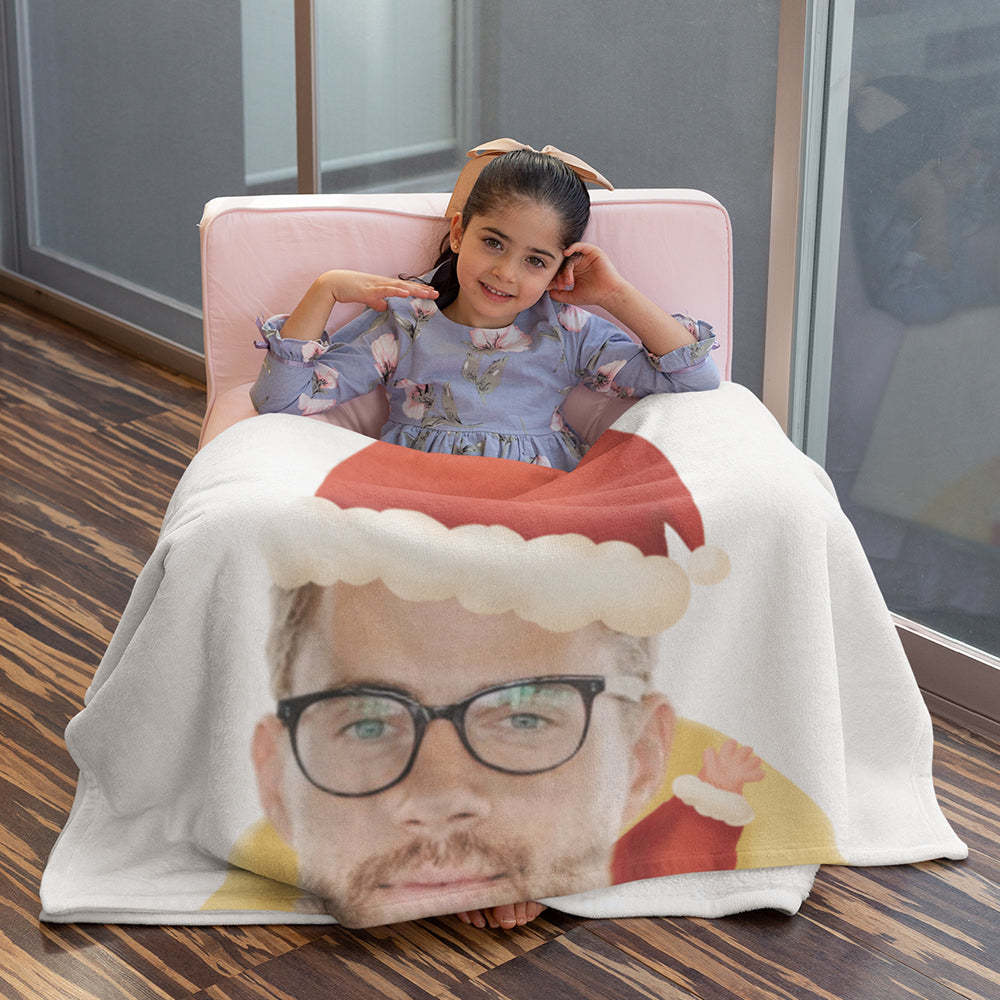 Personalized Christmas Blanket Gifts Photo Blanket Face Blanket Custom Blanket Custom Santa Claus in A Yellow Bag with Gifts