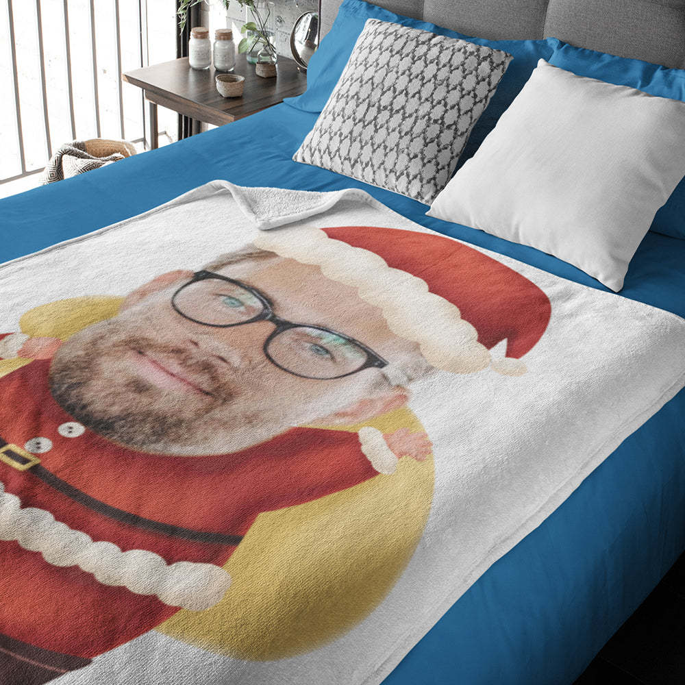Personalized Christmas Blanket Gifts Photo Blanket Face Blanket Custom Blanket Custom Santa Claus in A Yellow Bag with Gifts