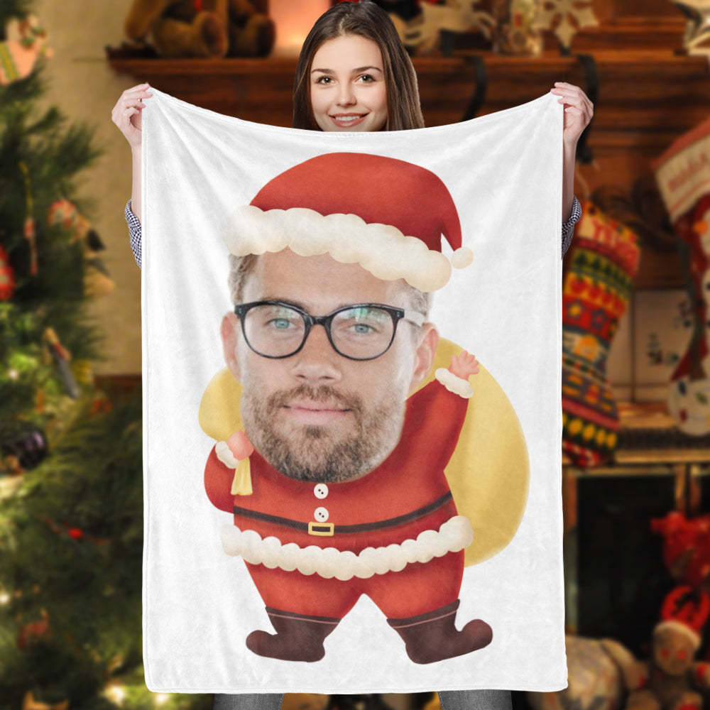 Personalized Christmas Blanket Gifts Photo Blanket Face Blanket Custom Blanket Custom Santa Claus in A Yellow Bag with Gifts