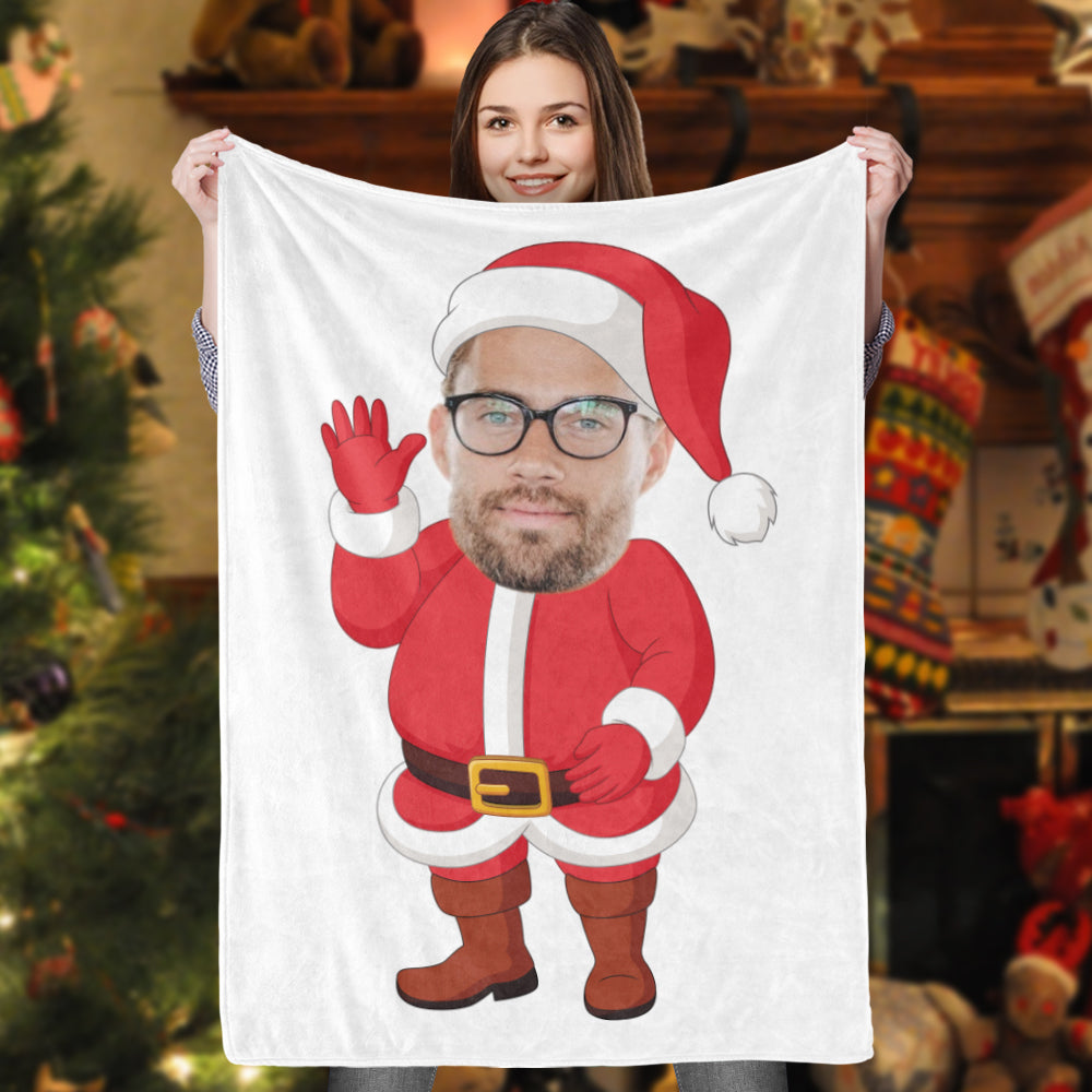 Unique Christmas Blanket Gifts Photo Blanket Face Blanket Custom Blanket Personalized Claus with Glasses Beckons to You