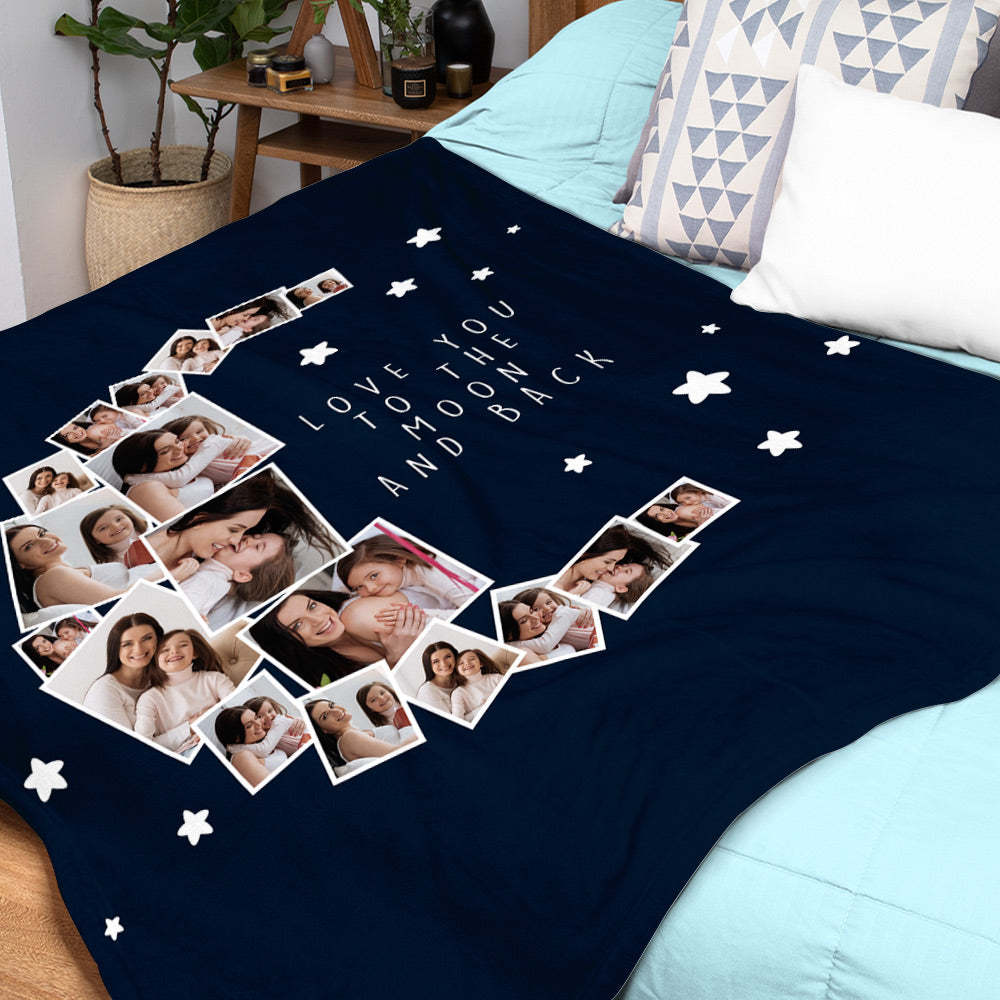 Custom Photo Blanket Love You to the Moon and Back Blanket Gift for Mom