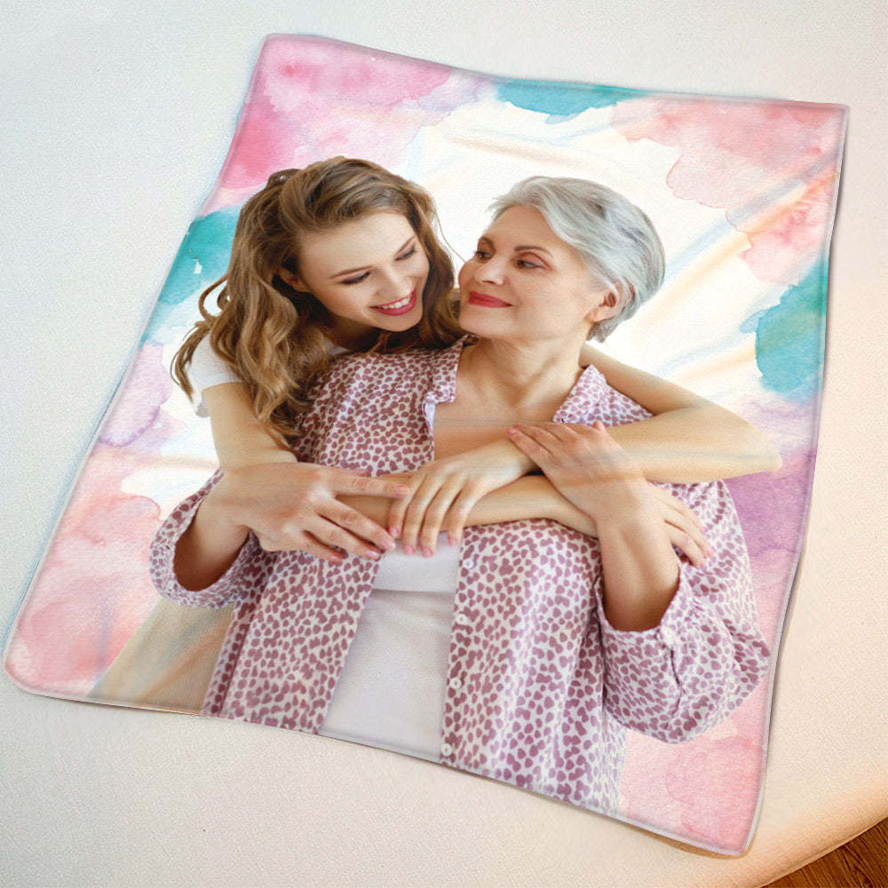 Custom Photo Blanket Watercolor Portrait Blanket Mothers Day Gift