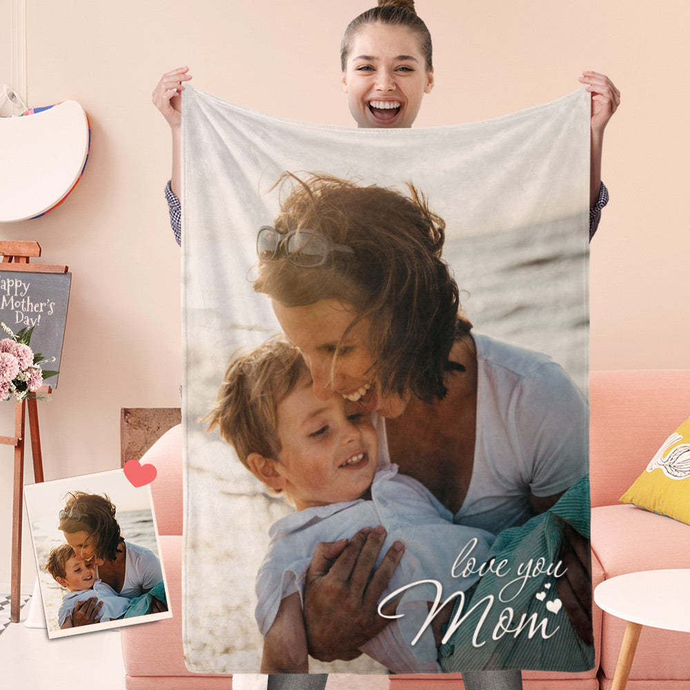 Custom Photo Blanket Personalized Gift For Mom Love You Mom