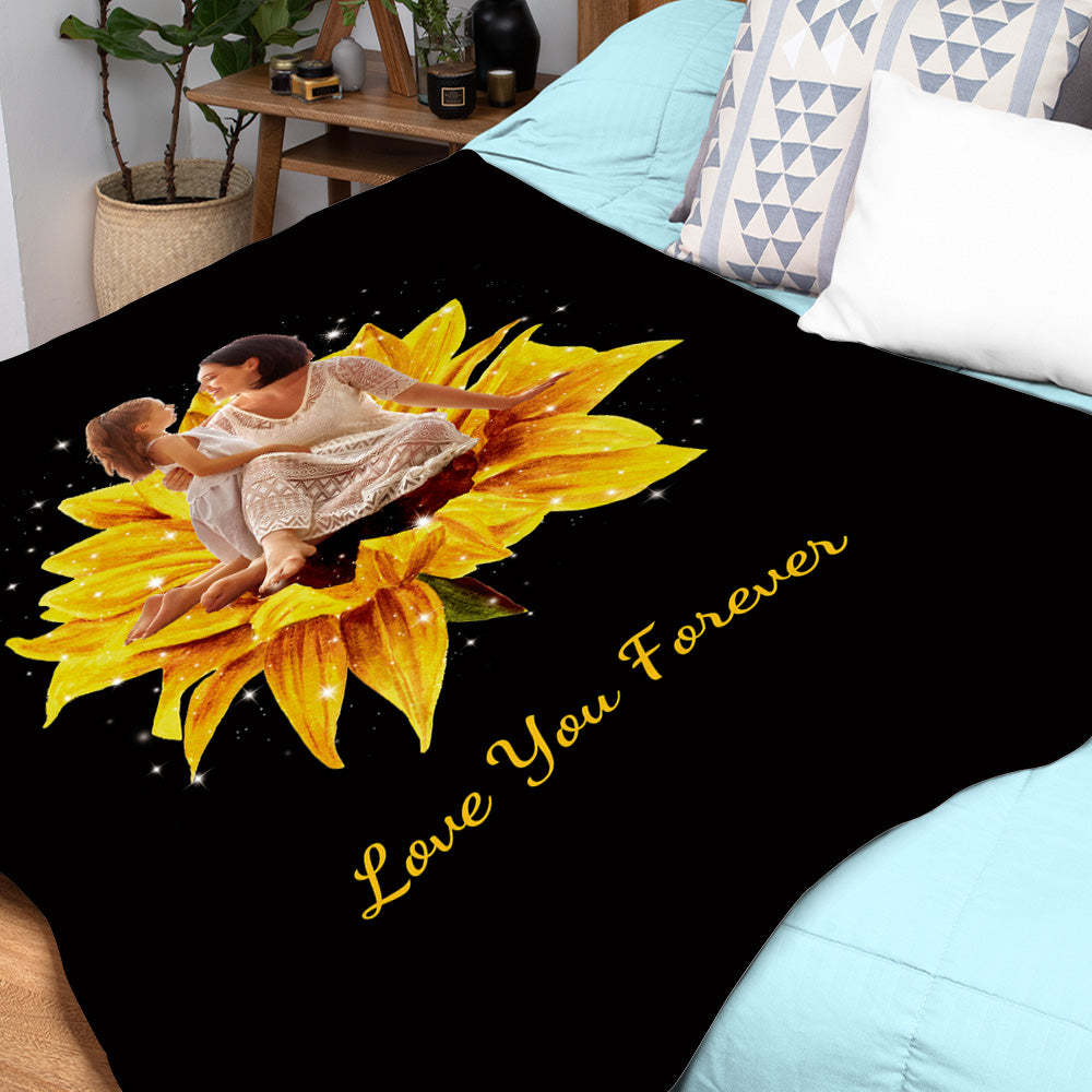 Mother's Day Blanket Custom Photo Blanket for Mom Sunflower Blanket