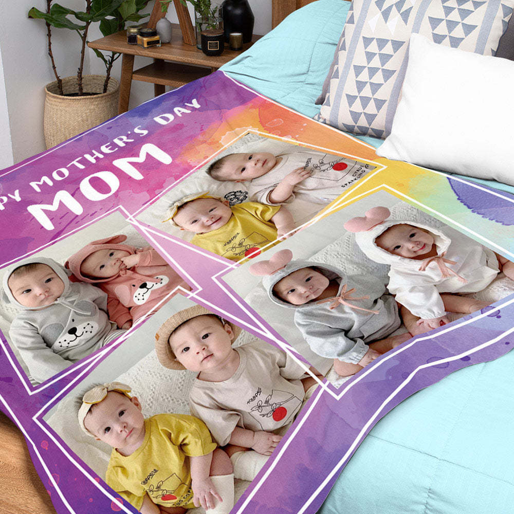 Custom Baby Photo Blanket for Mom Personalized Blanket for Wife Mothers Day Gift