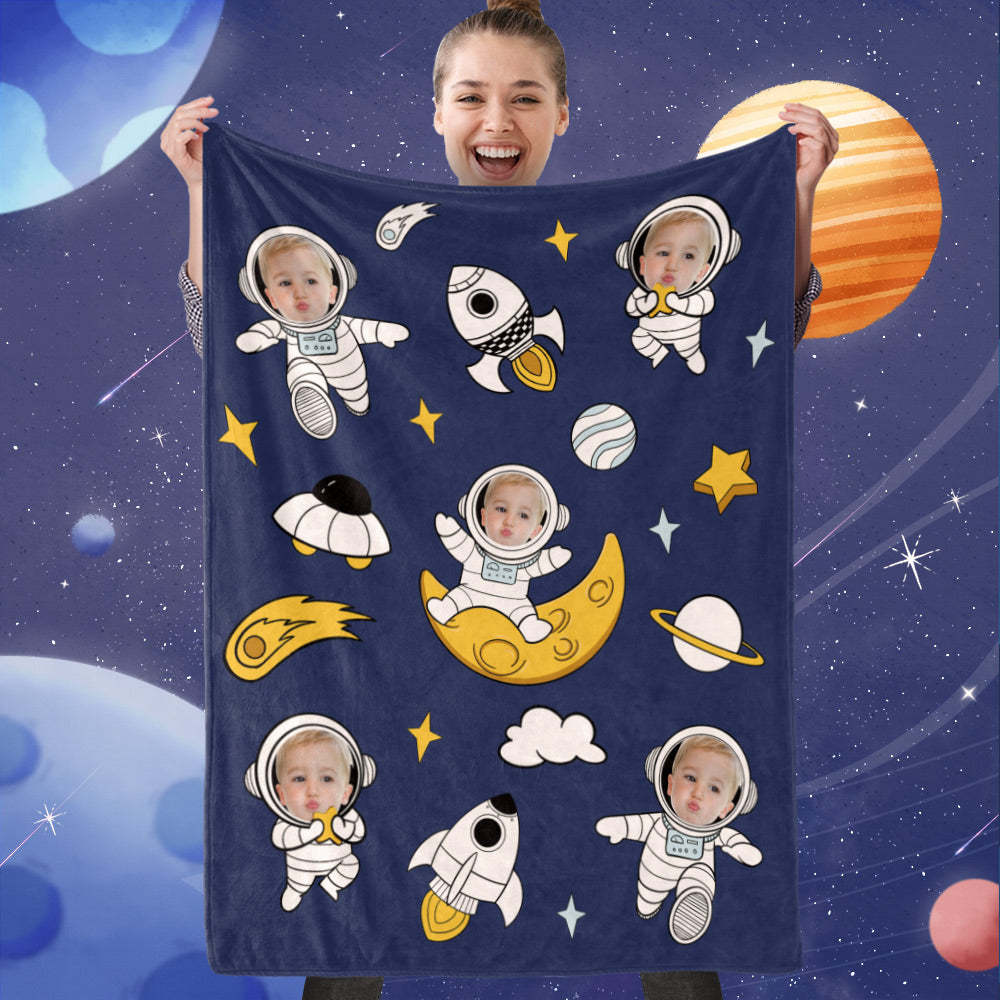 Custom Face Blanket, Cute Astronaut Picture Blanket, Best Gift For Space Lover