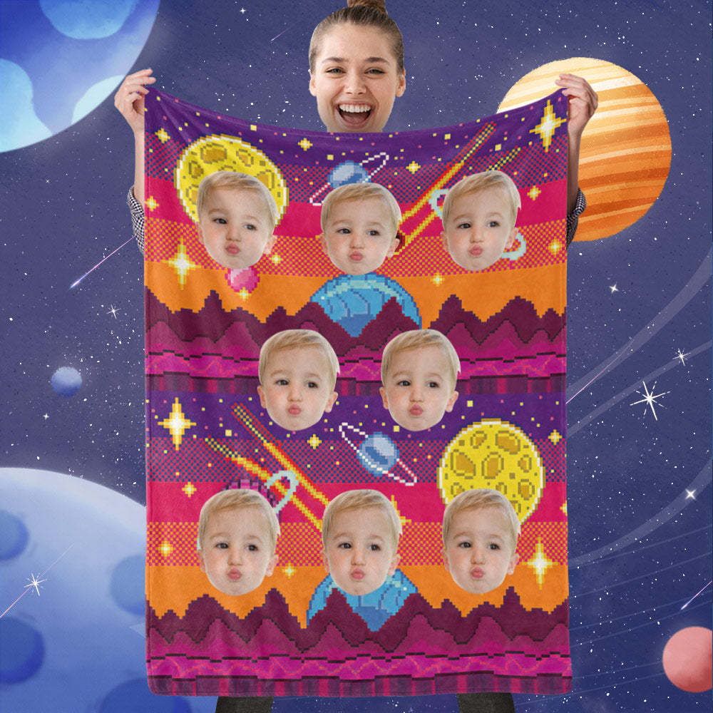 Custom Face Blanket, Colorful Space Picture Blanket, Best Gift For Space Lover