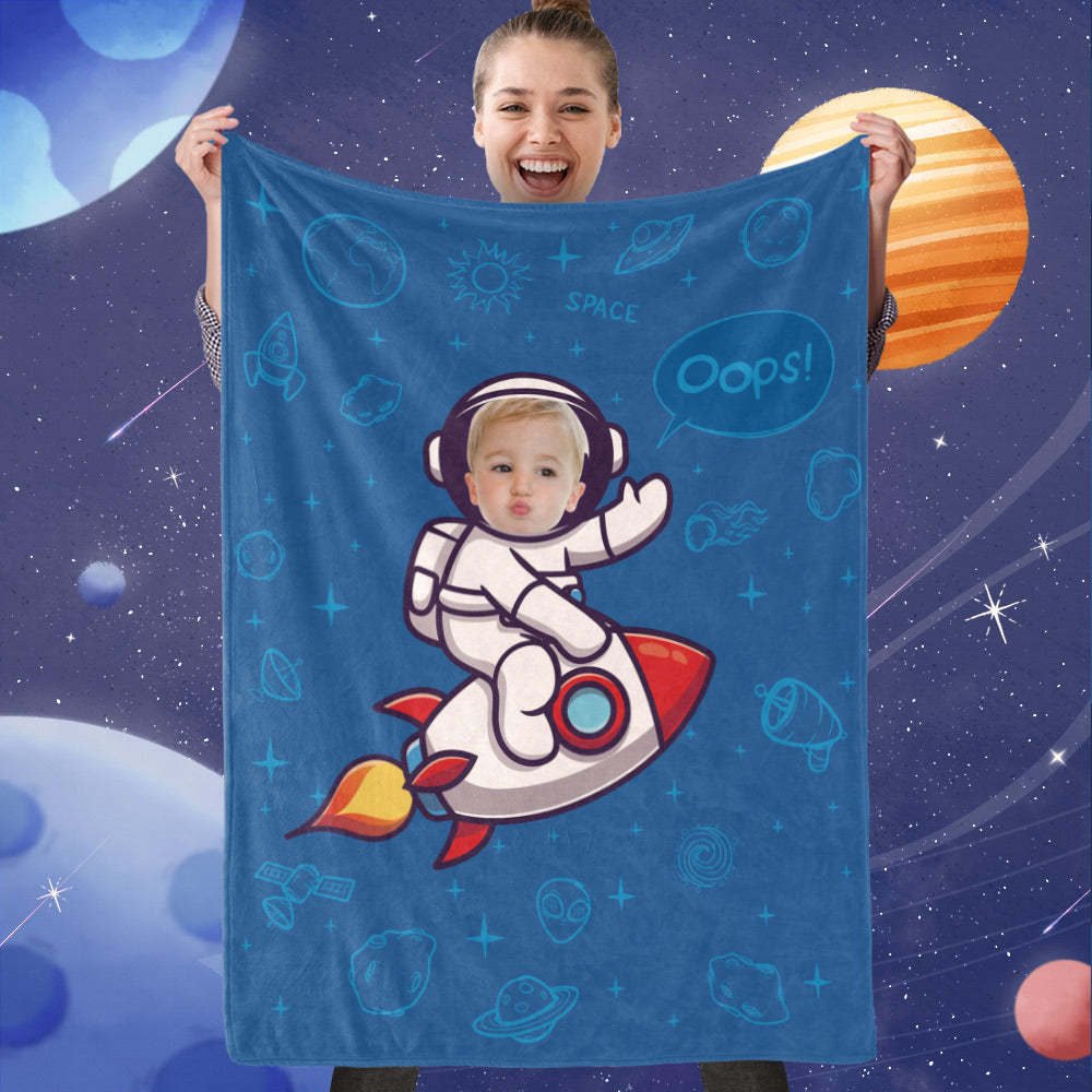 Personalized Face Blanket, Custom Rocket Picture Blanket, Best Gift For Space Lover